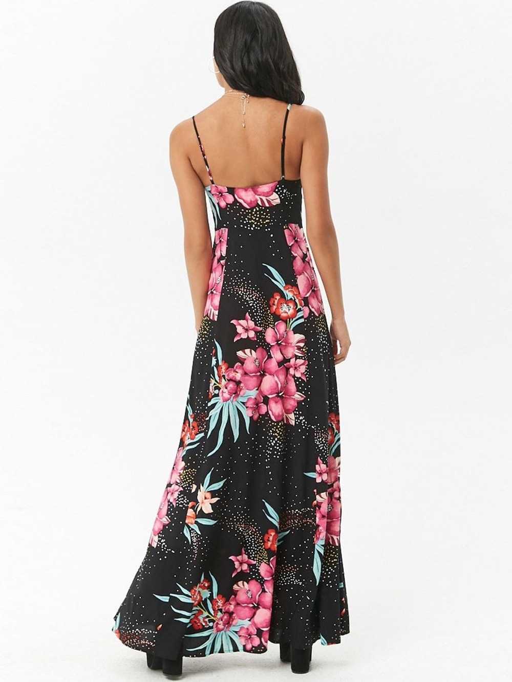 Forever 21 Black Maxi Dress with Pink & Coral Floral Print - Picture 3 of 7